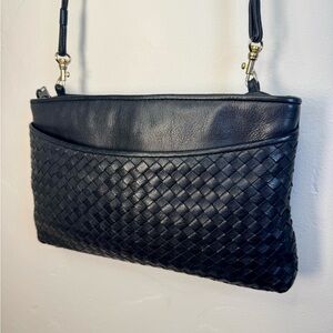 Vintage Ganson Black Woven Leather Crossbody Bag